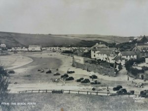 Cars on The Beach at Porth Wales 1940s Vintage RP Postcard