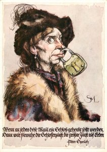 German old sayings woman caricature no news good news artist postcard