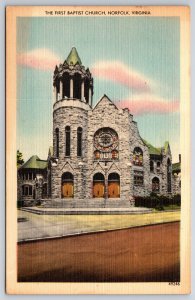 Norfolk Virginia~The First Baptist Church Bldg Street View~Vtg Linen Postcard