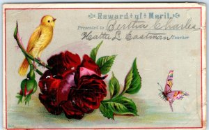 x4 LOT c1880s Reward of Merit Trade Cards Mixed Floral Antique Litho Prints C33