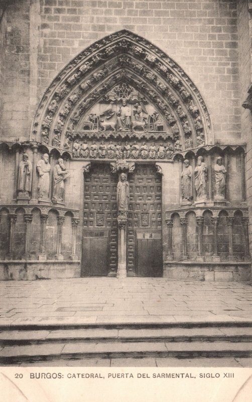 Vintage Postcard Cathedral Church Puerta Del Sarmental Siglo XIII Burgos Spain