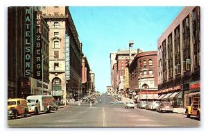 Postcard Douglas Street West Of 15th Omaha Nebraska Old Cars Signs Storefronts