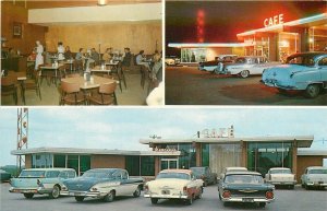 Postcard 1950s Oklahoma El Reno Hensley's Cafe Neon Lights autos Rt 66 OK24-4024