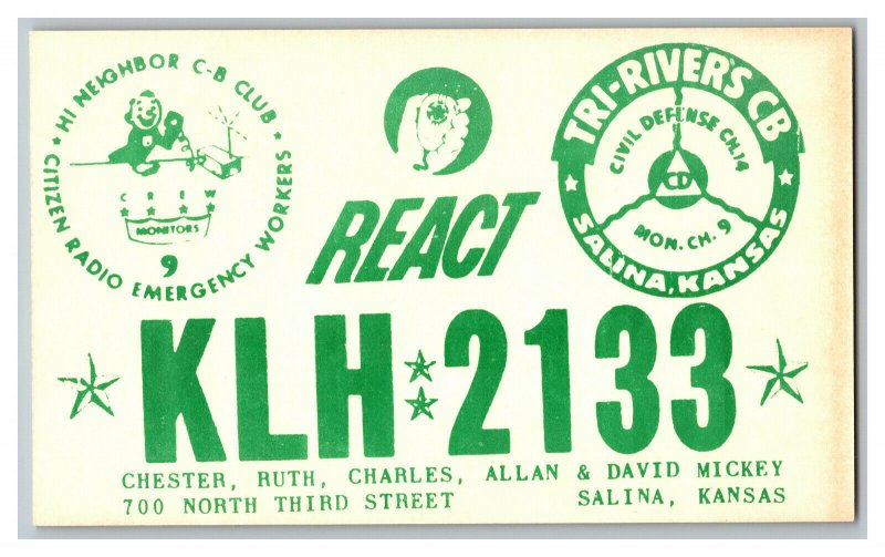 QSL Radio Card From Salina Kansas KLH 2133 