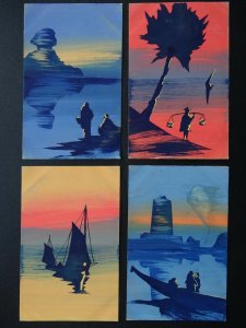 4 x HAND PAINTED Various Scenes CHINA & EGYPT Grand Tour? c1910 Postcard