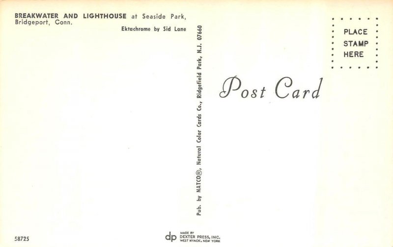 Bridgeport, CT Connecticut  BREAKWATER & LIGHT HOUSE Vintage Lighthouse Postcard