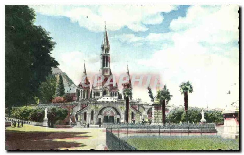 Old Postcard Lourdes Basilica and the crowned Virgin Cure d & # 39Ars