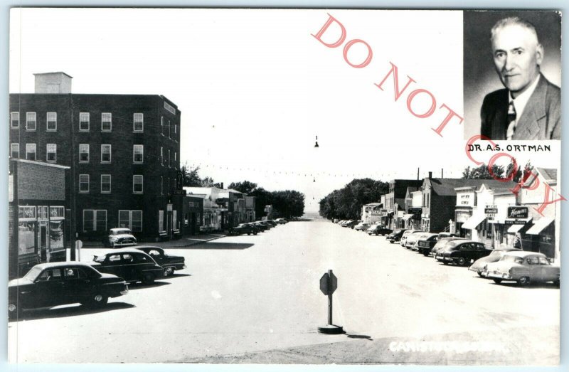 1950s Canistota, SD Downtown RPPC Main St Hamms Beer Coca Cola Signs