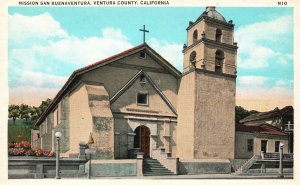 Vintage Postcard Mission San Buenaventura Church Ventura County California CA