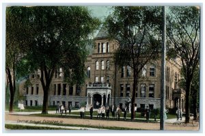 1910 Central School Exterior Building Evanston Illinois Vintage Antique Postcard