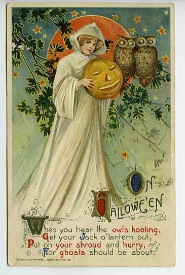 Halloween Winsch Beautiful Witch Owls 1911 Postcard