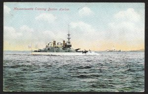 Battleship Massachusetts Ship Entering Boston Harbor Massachusetts Used c1910s