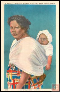 A Native Cherokee Mother Carrying Baby Indian-Style, W.N.C.