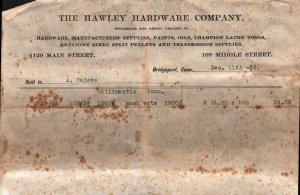 1915  Bridgeport  Connecticut  The Hawley Hardware Co.  Receipt  8 x 5