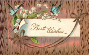 Vintage Postcard 1911 Best Wishes Greetings Card Beautiful Flowers & Butterflies