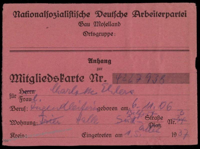 3rd Reich Germany WWII Membership Revenue Card NSDAP 77172