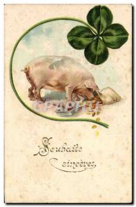 Old Postcard Pig Pig Clover