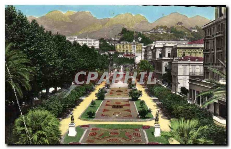 Old Postcard Menton Overview The Public Gardens Sainte Agnes Mountains