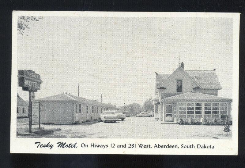 ABERDEEN SOUTH DAKOTA TESKY MOTEL 1960's CARS B&W ADVERTISING OLD POSTCARD SD