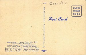 Crestline Ohio 1950s Postcard Green Lawn Auto Court Motel