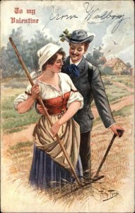 Arthur Thiele Valentine Farmer Woman and Dapper Man in Field Romance c1910 PC