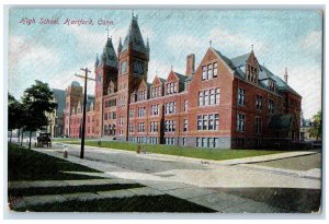 c1910 High School Campus Building Horse Carriage Students Harford CT Postcard