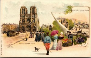 Vtg Paris France Eglise Notre Dame Quai De L'Archeveche Vignettes Tuck Postcard