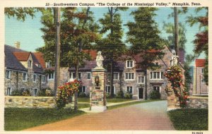 Vintage Postcard 1930's Southwestern Campus College Mississippi Valley Memphis