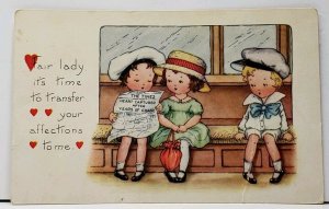 Valentine Cute Little Girl and Two Boys Seeking Her Attention Postcard H4