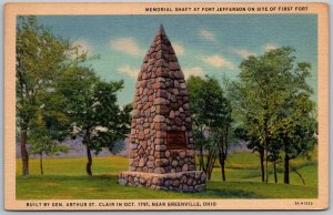 Greenville Ohio 1940s Postcard Memorial Shaft At Fort Jefferson