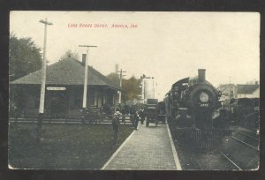 ANGOLA INDIANA LAKE SHORE RAILROAD DEPOT TRAIN STATION VINTAGE POSTCARD