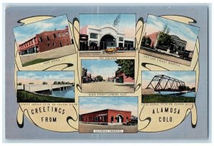 c1930's Greetings From Alamosa Colorado CO Multiview Unposted Vintage Postcard