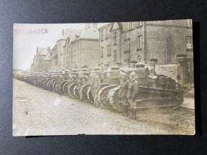 Mint Germany RPPC Tanks Military Postcard Wiesbaden Street View WWI War Weapons