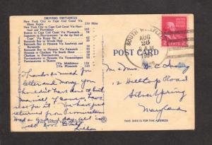 MA Auto Map Cape Cod Massachusetts Hyannis Dennis Brewster Orleans Postcard