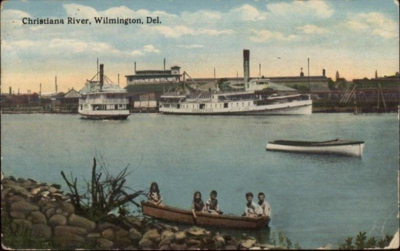 Wilmington DE Steamers Ships on Christiana River c1910 Postcard