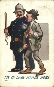 Police Officer Cop Areresting a Drunk Man c1910 Postcard