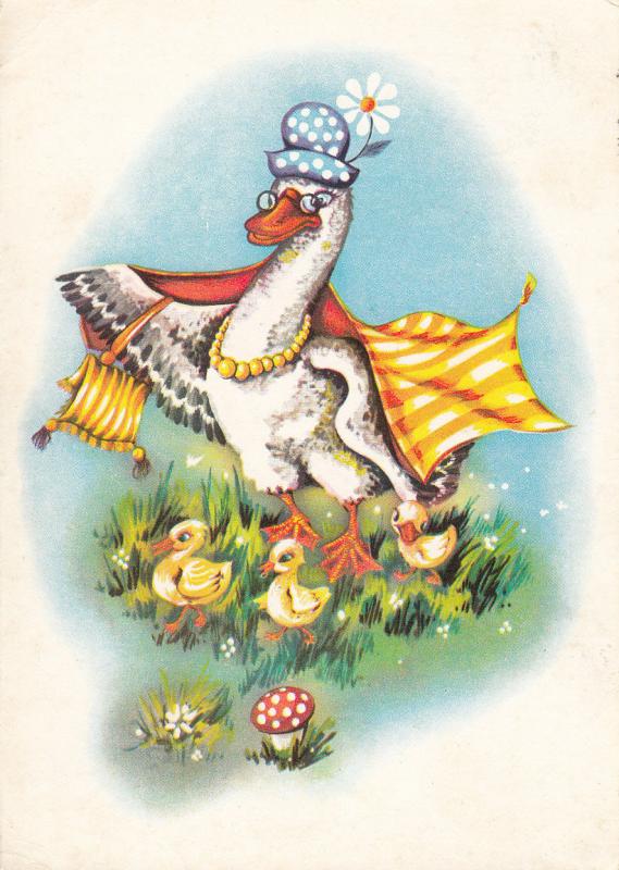 EASTER FANTASY ROMANIA 1956 MOTHER DRESSED HUMANIZED DUCK & LUCK MUSHROOM