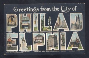 GREETINGS FROM PHILADELPHIA PENNSYLVANIA VINTAGE LARGE LETTER POSTCARD