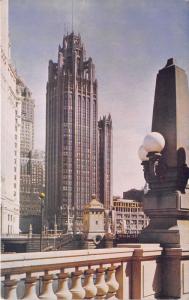 Chicago Illinois~Tribune Tower & Michigan Avenue Bridge~1950s Postcard