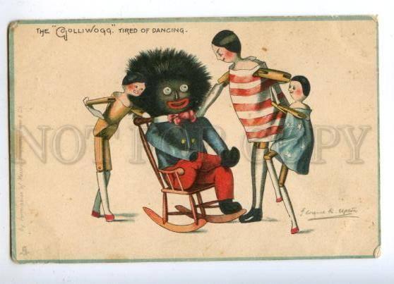 176212 GOLLIWOGG Dancing US FLAG by UPTON Vintage TUCK