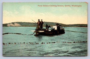 K1/ Seattle Washington Postcard c1910 Purse Seinors Catching Salmon  415