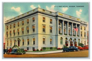 Vintage 1950's Postcard Antique Cars US Post Office Jackson Tennessee