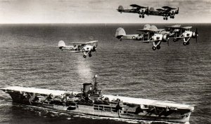 RPPC Photo Military Aircraft Flying Over HMS Ark Royal British Royal Navy WWI