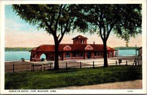 Postcard Santa Fe Railroad Train Depot Station in Fort Madison, Iowa