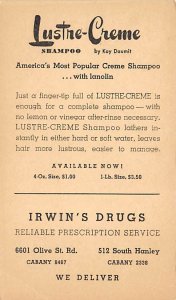 Lustre Cr??e Shampoo, Irwin's Drugs Advertising Unused 