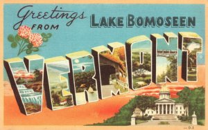 Vintage Postcard 1930's Greetings From Lake Bomoseen Vermont Norcross Pub.