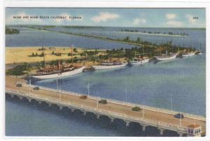 Miami Beach Causeway Ships Florida linen postcard