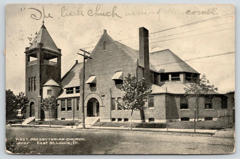 East St Louis Illinois~First Presbyterian Church~Cobblestone Street~1908 B&W PC