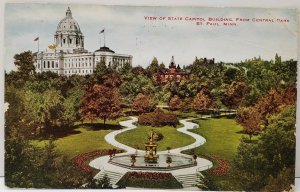 Minnesota View of State Capitol Building from Central Park 1911 Postcard E16