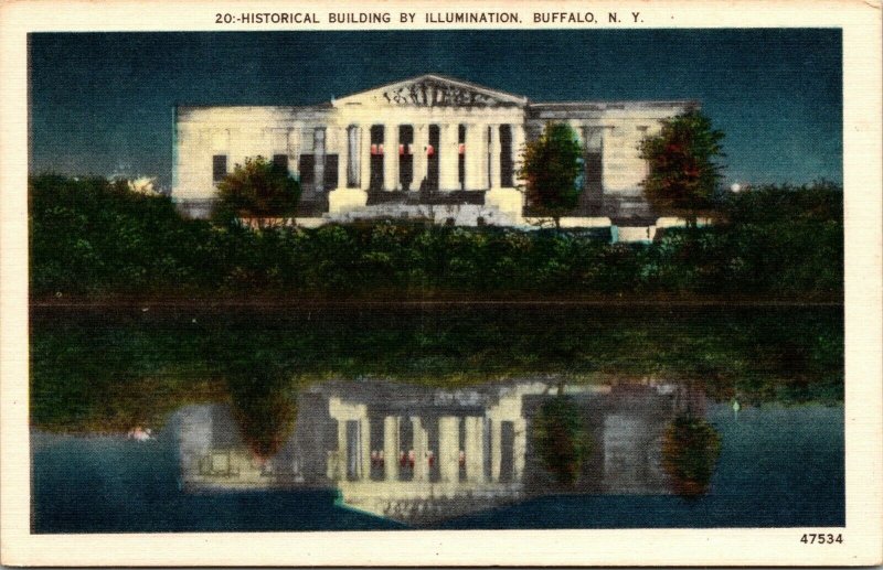 Vintage Historical Building Illumination Night View Buffalo New York NY Postcard